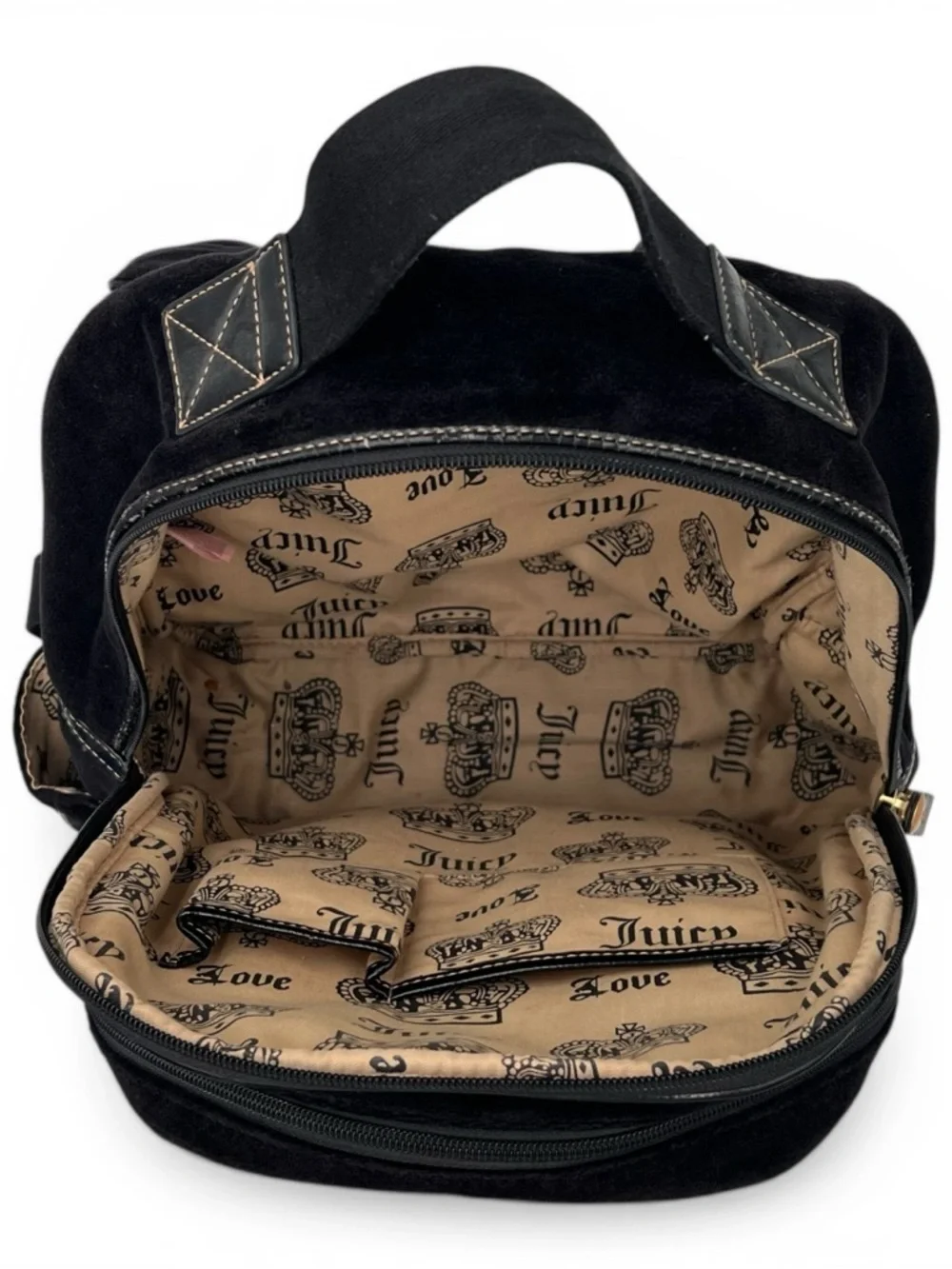 Vintage Juicy Couture Y2K Black Velour Large Backpack Embroidered Crown Logo